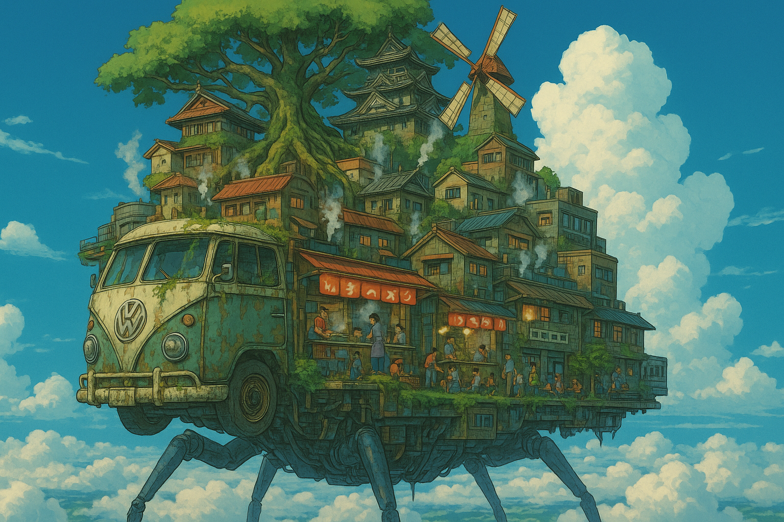 大空に浮かぶキッチンカー